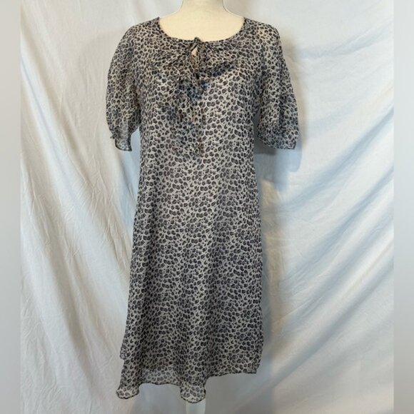 Sundance Silk Animal Print Dress Gray White Ruffle Leopard Small - Picture 1 of 9
